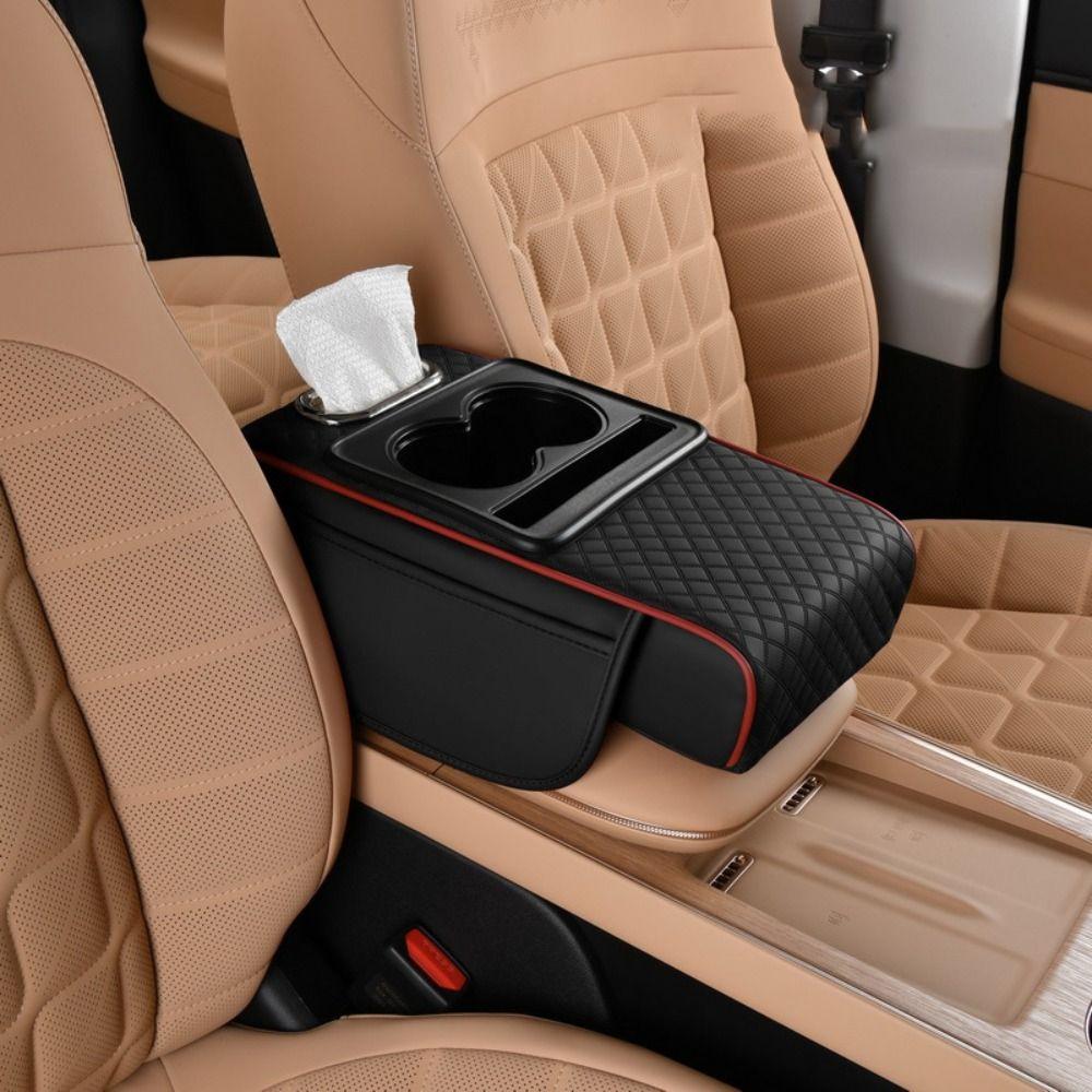 PU Leather Center Console Armrest Cushion Height Increasing Cup Holder Portable Armrest Pad