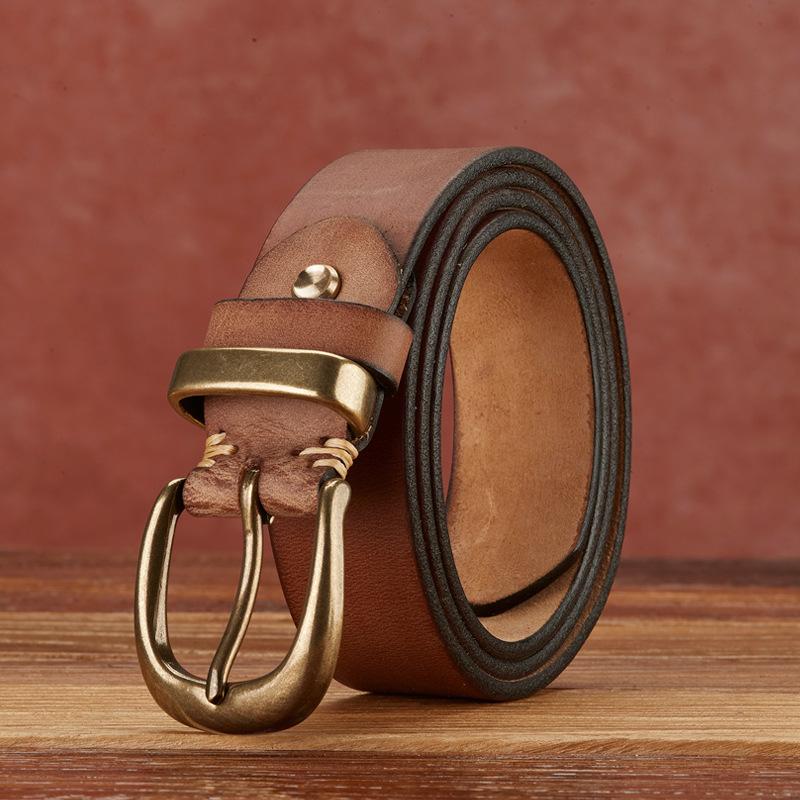 Retro Leather First Layer Cowhide Belt, Old Polished Men'S Jeans Belt, Middle-Aged And Young Casual Versatile Belt