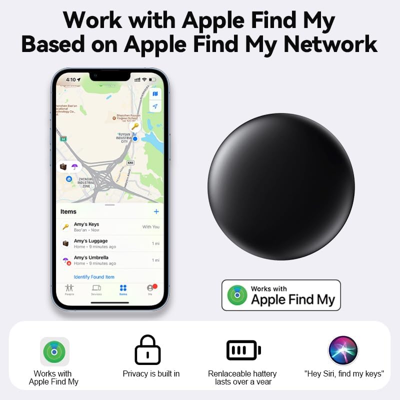 Luggage Tracker Tags Bluetooth Air Tracker for Apple Find My[ iOS ONLY ] Key Finder Locator for Wallet,Keys, Luggag,Backpack,Pets,Car Replaceable