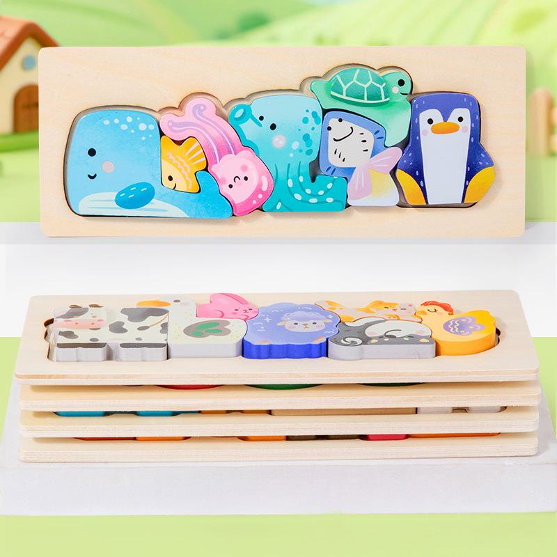 Montessori Wooden Animal & Fruit Matching Puzzle Board: Baby Educational Toy for Hand-Eye Coordination.