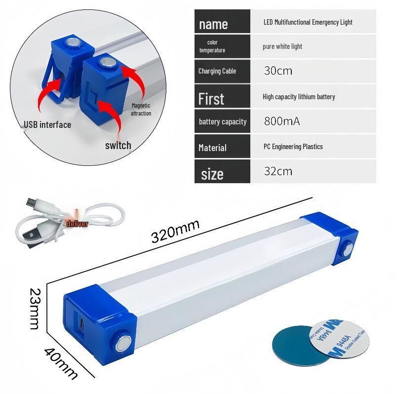 USB Rechargeable LED Emergency Tube: Magnetic Suspension for Home, Camping, and Market Lighting