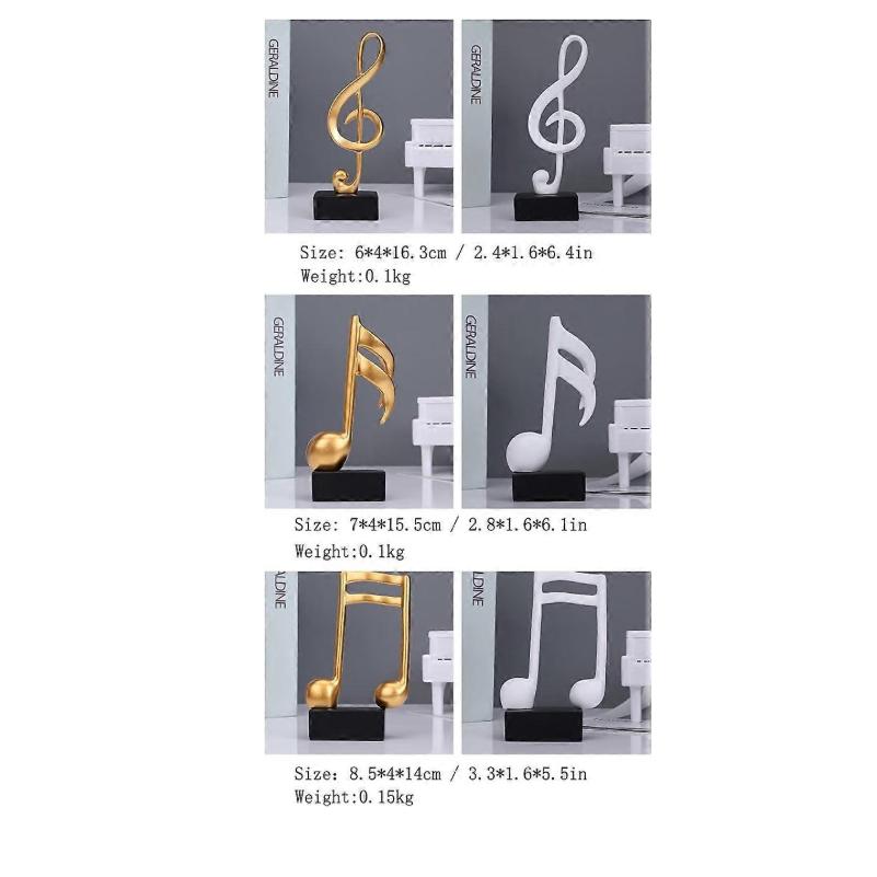 E-isata 3pcs Musical Sculptures Music Note Figurine Statue Decorative Ornaments Decor for Living Room Bedroom TV Cabinet Gift (Gold)