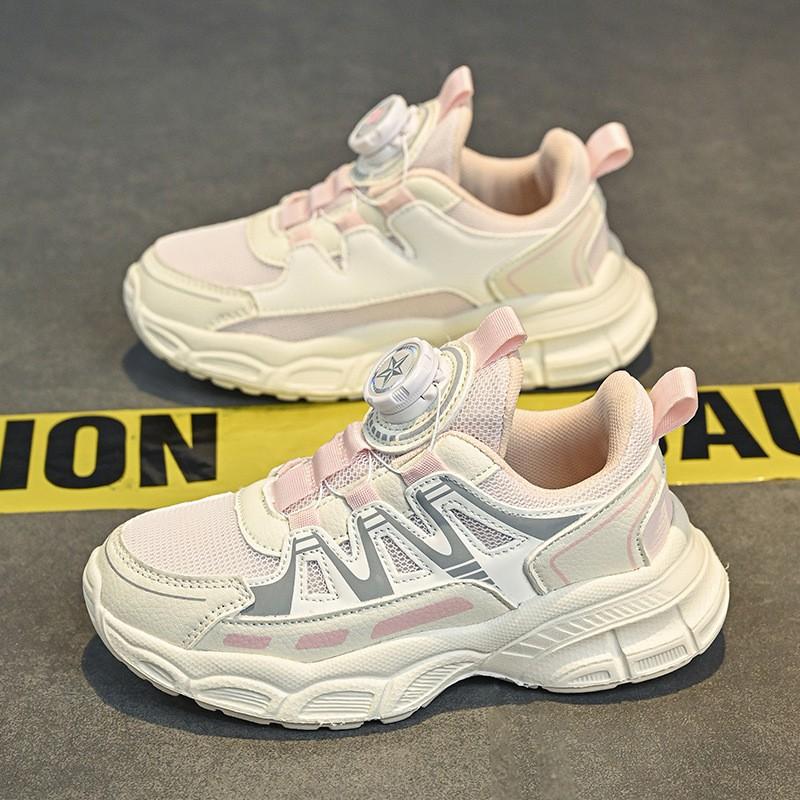 Youth style shoes Girls Chunky Sneakers With Rotary Buckle Breathable Mesh Upper Pink Purple Kids Sport Shoes Fall
