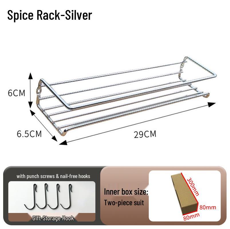 Raft de condimente din oțel inoxidabil fără găurire - Depozitare bucătărie pentru sticle de condimente