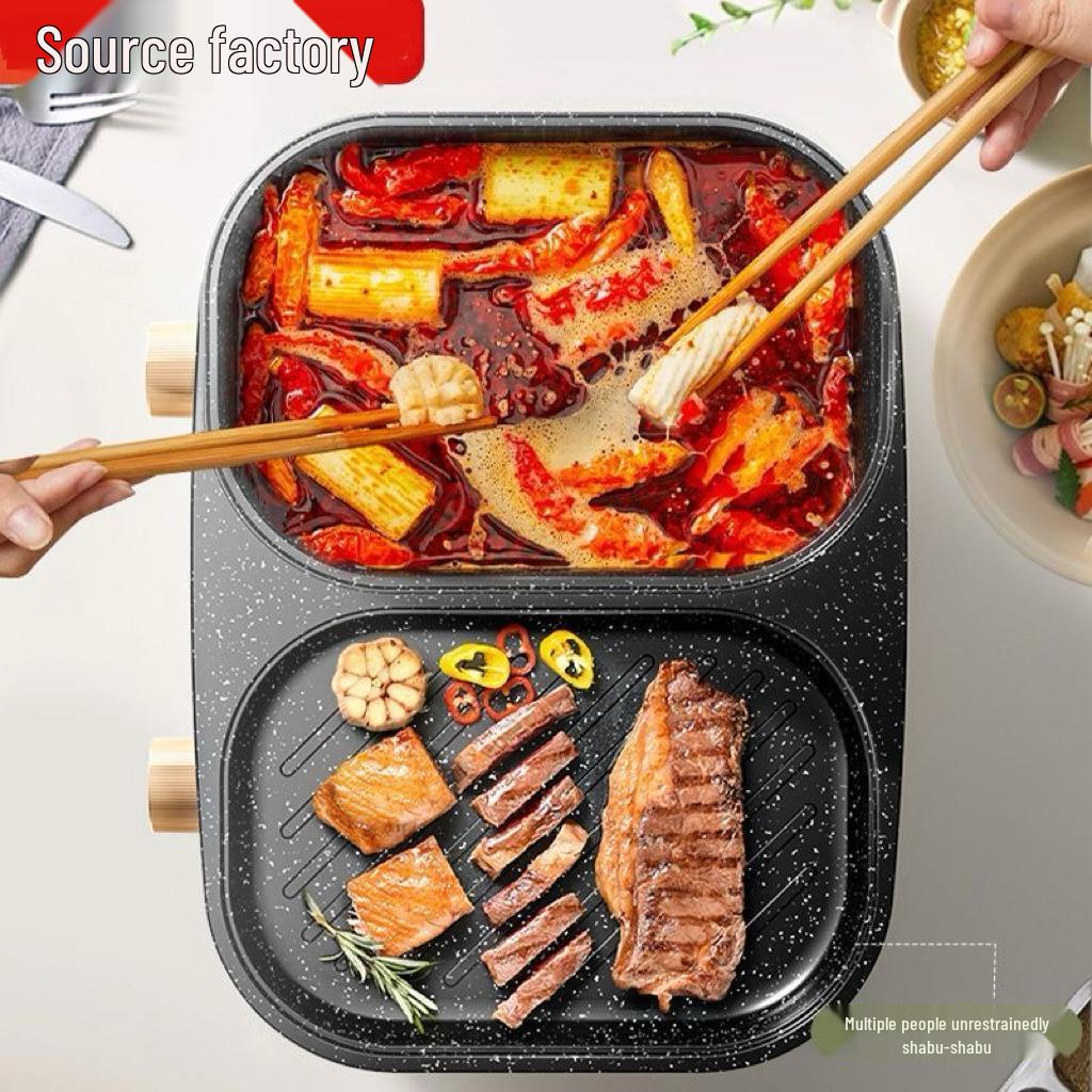 2-in-1 Electric Grill & Hot Pot: Multi-functional BBQ Griddle & Hot Pot Combo for Home Use
