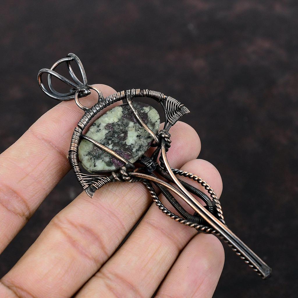 Eudialyte Pendant Copper Wire Wrapped Pendant Eudialyte Jewelry Handmade Natural Gemstone Pendant Anniversary Gift Copper Wire Wrap Jewelry