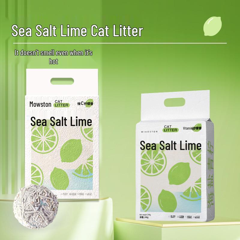 Meowston Clumping Cassava Cat Litter - Sea Salt Lime Scent, Dust-Free, Non-Stick, Flushable, Deodorizing