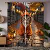 2 Pieces HD Thanksgiving Alley Maple Leaf Pumpkin Cat Curtain Yellow Tie Digital Printed Curtain Home Decoration Style Decorate