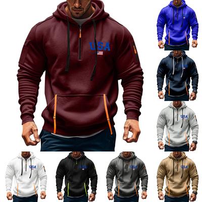 Men's Printed Sweatshirt Hoodie Zipper Arm Pocket Cardigan Men's Sports Large Size Casual Hoodie