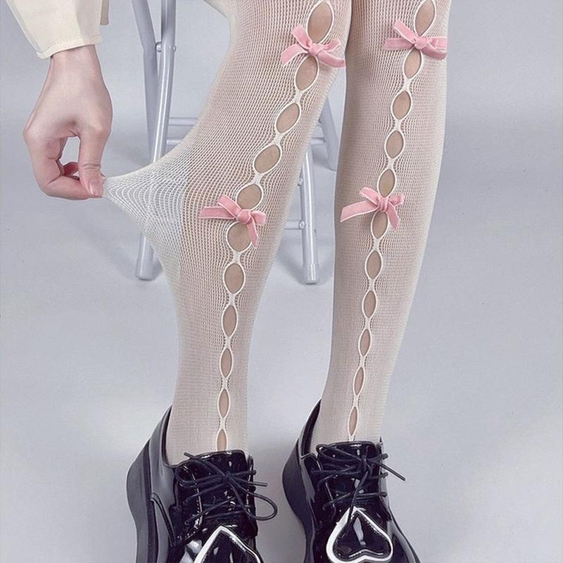 Lolita-style Bow-tie Fishnet Stockings Pantyhose Sexy Openwork Women Socks