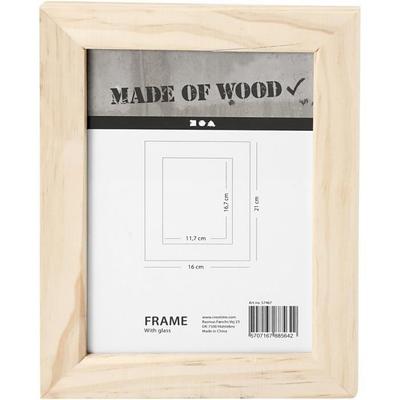 Wide-rimmed Wooden Photo Frame with Glass and Hanging Hole. Metal Brackets Are Mounted On the Longitudinal Sides.