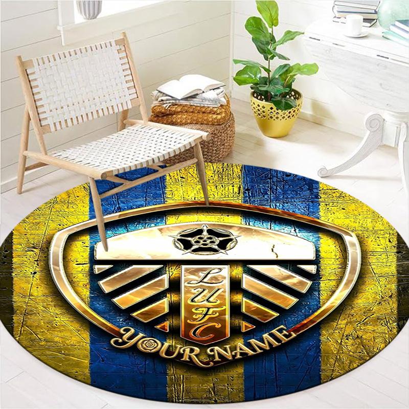 Leeds Crest Custom Name Round Area Rug Carpet Rug For Living Room Bedroom Sofa Playroom Decor Nonslip Floor Mat