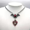 Gothic Vampire Bat Pendant Necklace With Alloy Bloodstone Charm For Women