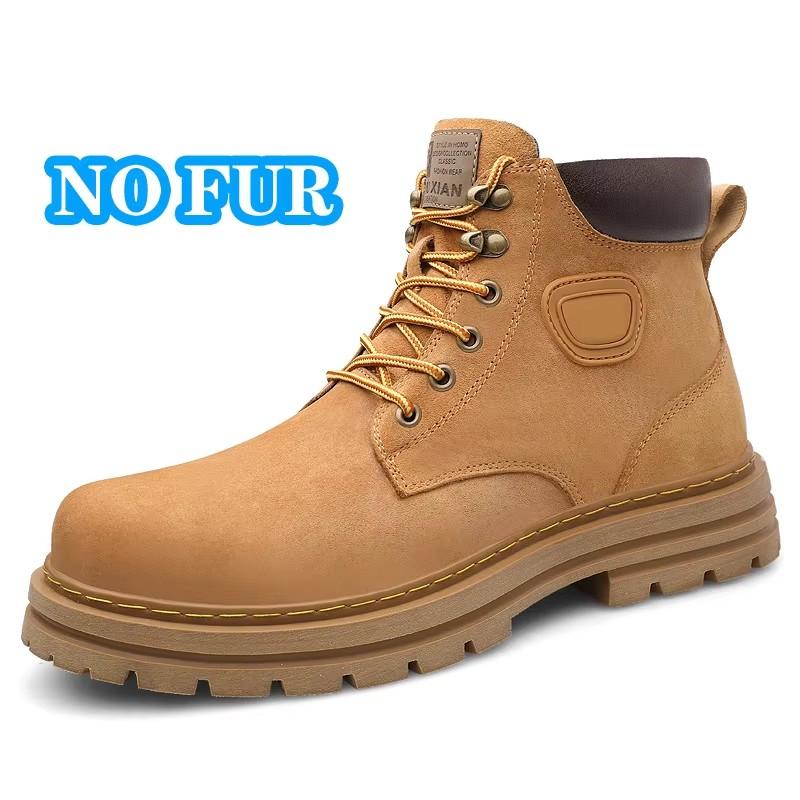 Fashion Warm Plush Fur Winter Botas High Top Mens Suede Leather Motorcycle Boots Non-Slip Lace-Up Outdoor Shoes New Arrival Basic Boots