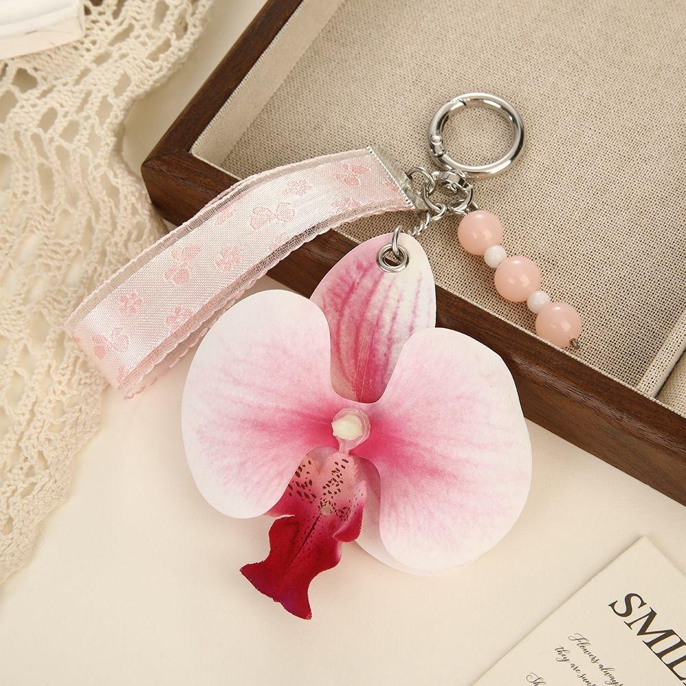 Färgglad Blommig Nyckelring Pärlor Väskhänge Ryggsäcksberlock Fjärilsorkidéhänge Barn