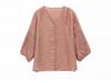 Women's Summer 2025 V-Neck Embroidered Ramie Blouse - Elegant Seven-Sleeve Design for Middle-Aged Ladies