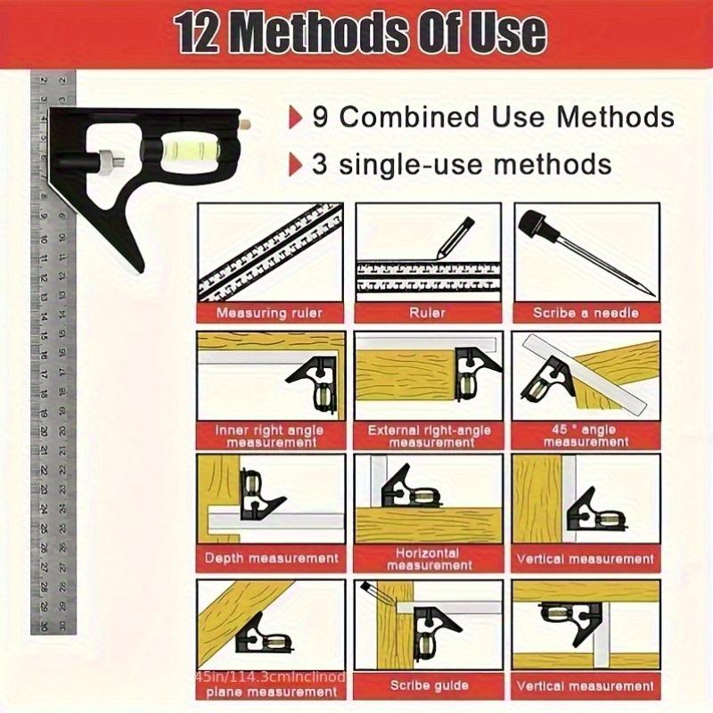 Adjustable Iron Right Angle Ruler Set - Multifunctional Measuring Tool with Combination Square for Woodworking, Carpentry, and Craftsmanship