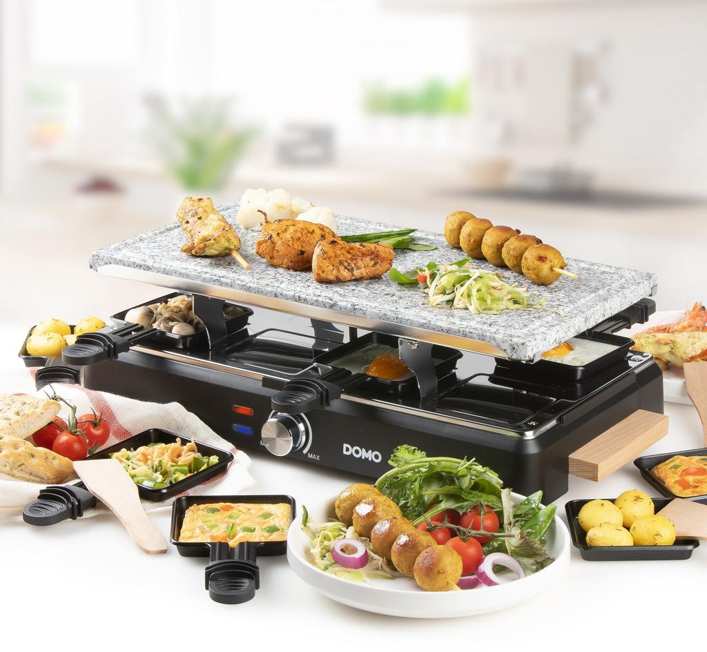 Appareil a raclette - DOMO - DO9262G - 8 personnes - Pierre a cuire - Gril - 1400 W