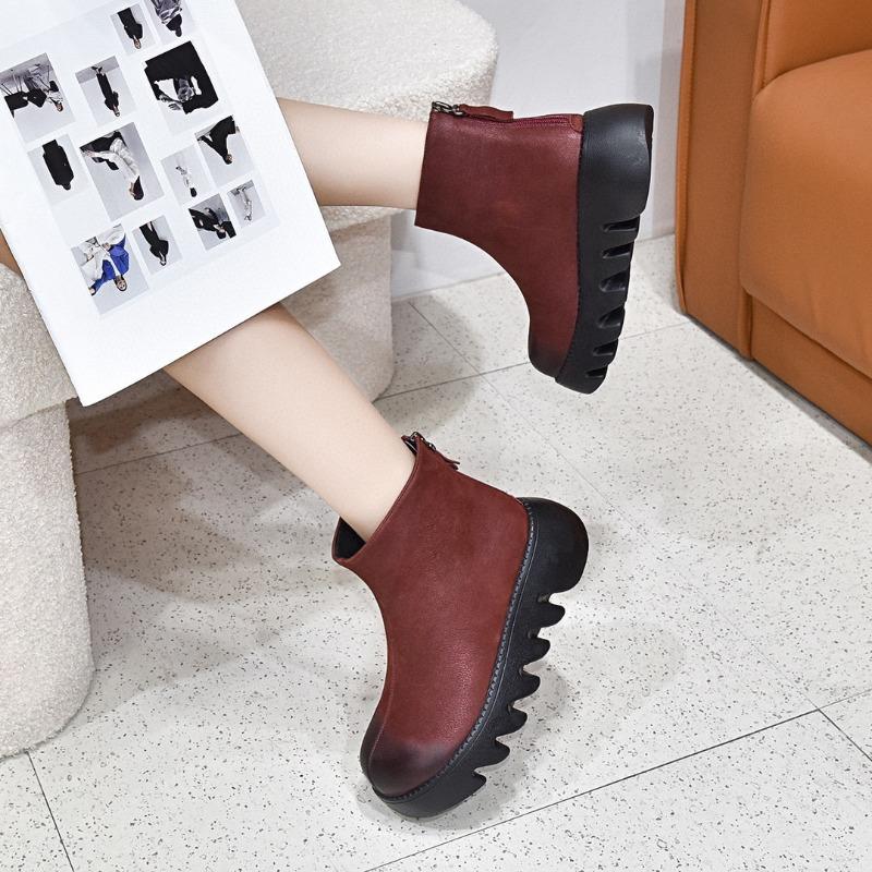 

Сапоги с толстой подошвой, короткие сапоги на каблуке-муффин, прямые сапоги, женские сапоги 40 бордовый