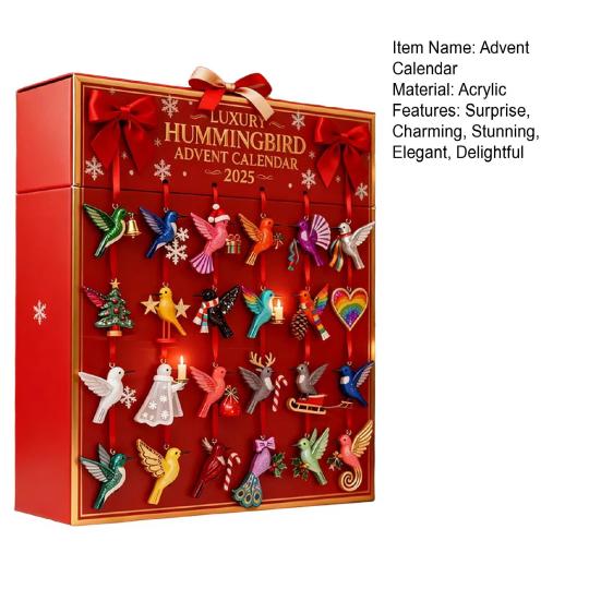 2025 Hummingbird Advent Calendar 24 Day of Bird Themed Christmas Countdown Calendar Acrylic Hummingbirds Xmas Tree Ornament Holiday Gift