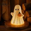 Halloween Night Light Cracked Ghost Figurine Light, Table Centerpiece, LED Light-up Spooky Bedroom Holding Pumpkin Ornament for Home Mantel Decorative
