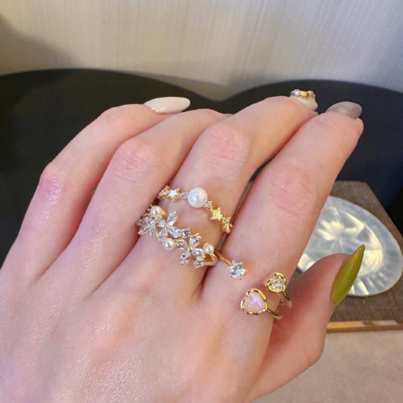 Inspired Chic Japanese Transparent Star Pearl Flower Open Adjustable Ring For Women