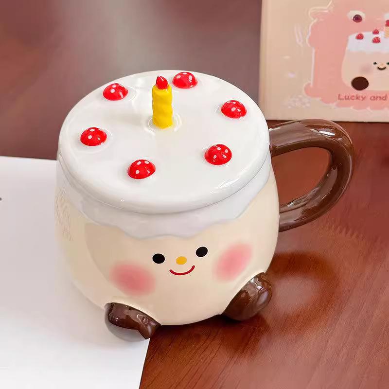 Milk Fufu Cake Ceramic Mug with Lid Cute Cartoon Water Cup As A Birthday Gift for A Girl’s Best Friend As A Souvenir