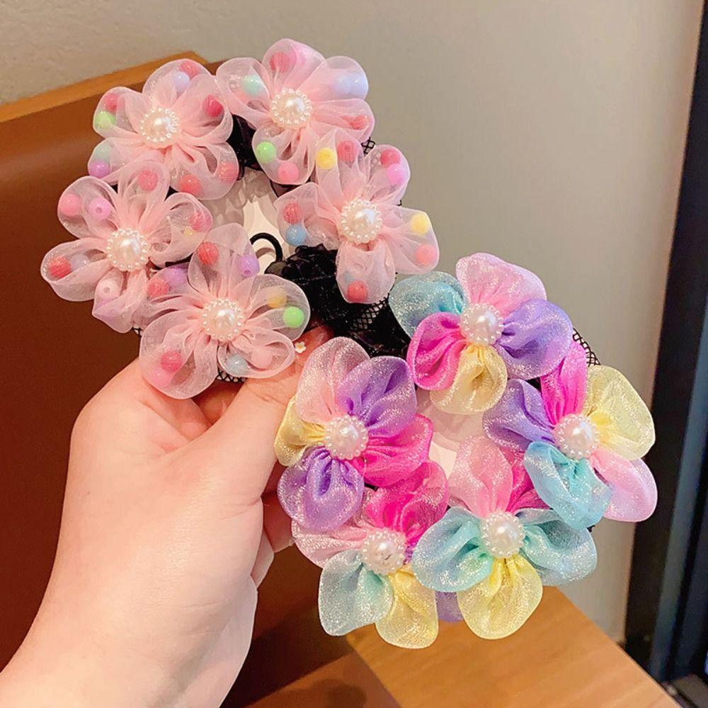 Perlenblume Haarnetz Regenbogen Ballett Dutt Haarnetz Unsichtbar Kinder Duttnetz Ballett Tanz