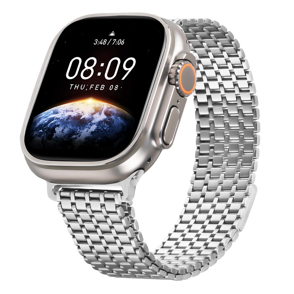 Silver Watch Strap For Apple Watch Series 10 9 8 7 SE 6 5 4 3 2 1 42mm    41mm    40mm     38mm Bands Stainless Steel Magnetic Clasp