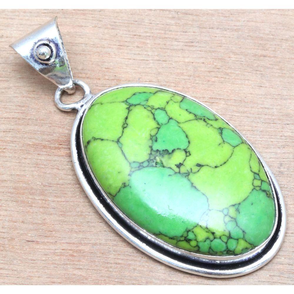 Pendant Green Turquoise Gemstone Mother'Day Gift Silver Jewelry 2"