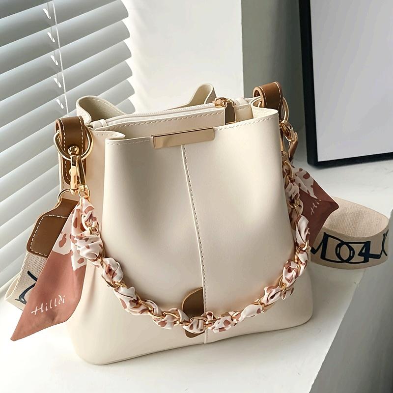 Женская элегантная богемная сумка-ведро через плечо - регулируемый плечевой ремень, застежка-молния, с фурнитурой золотистого тона, универсальная для ежедневных поездок белый