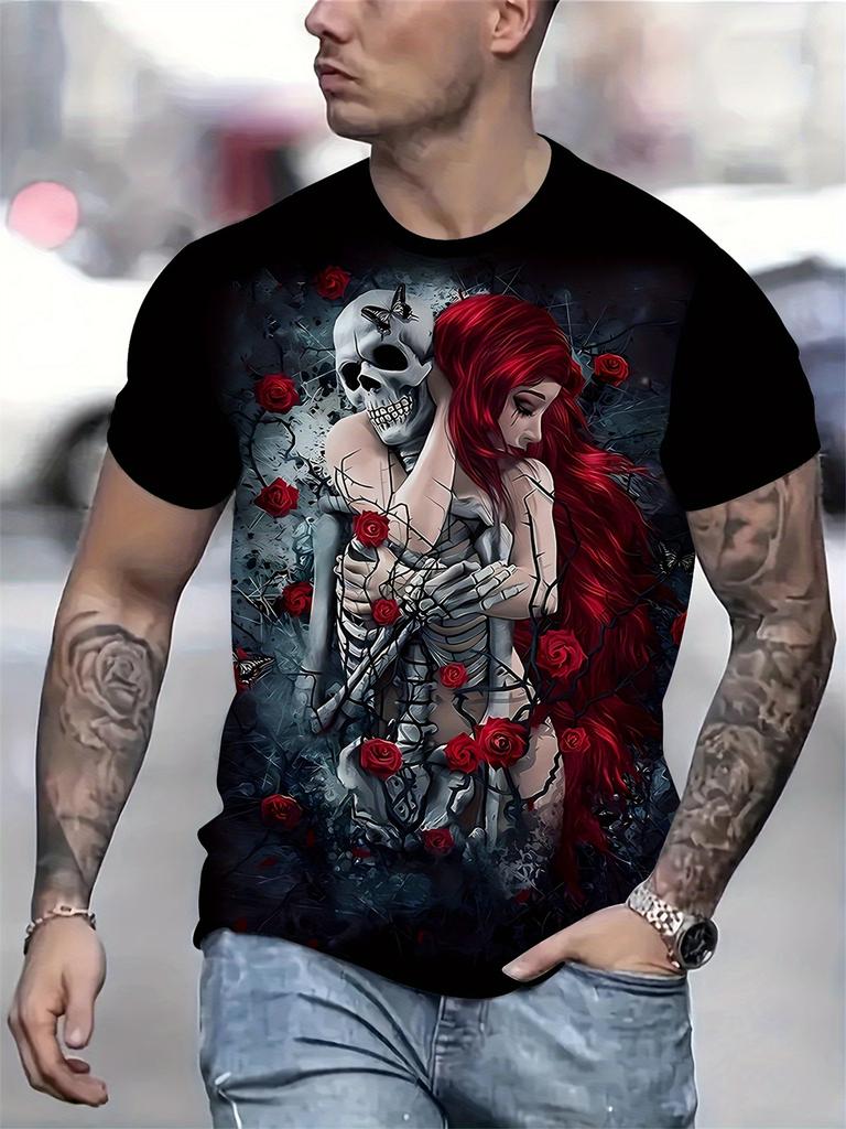 Unisex's Clothing Skeleton Graphic Print T-shirt Oversized T Shirt Unisex Summer Spring Oversized Punk Style Short Sleeve Outdoor Top