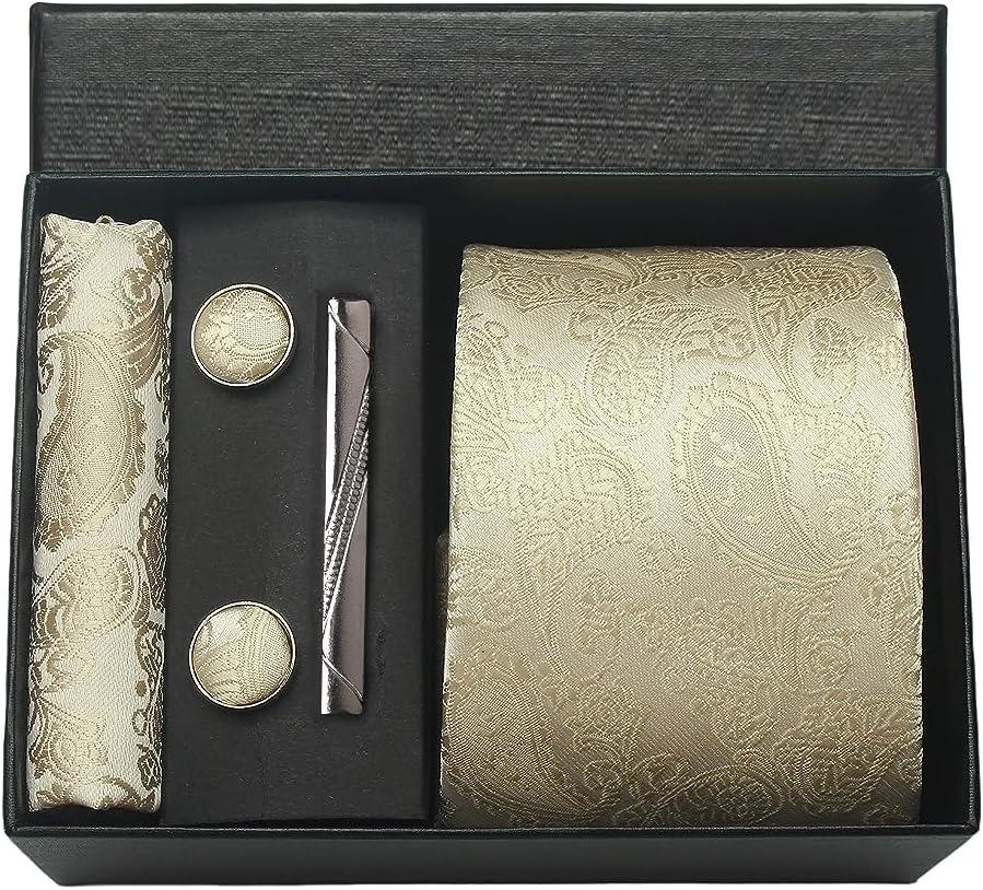 100% Silk Necktie Paisley Floral Mens Tie Top Quality Business Tie Pocket Square Tie Clip Cufflinks Set Classic For Men Gift Box
