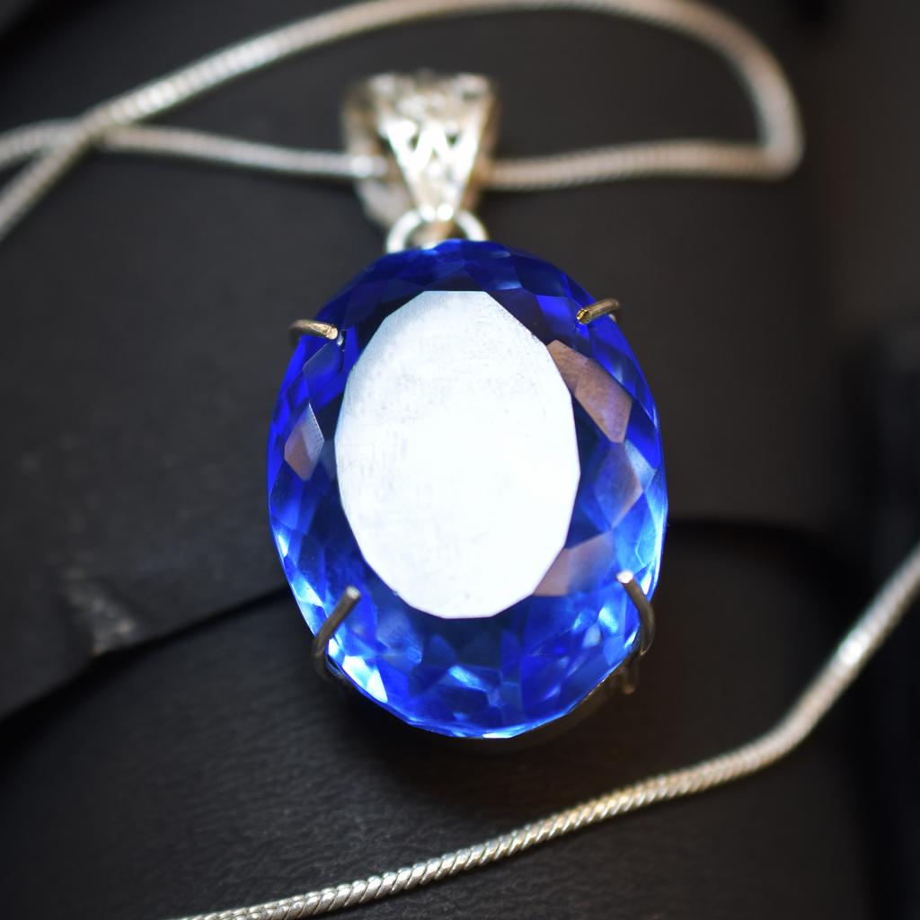 NATURAL Blue Topaz Pendant Oval 126.45 Ct Gems 925 Sterling Silver CERTIFIED My-402-k