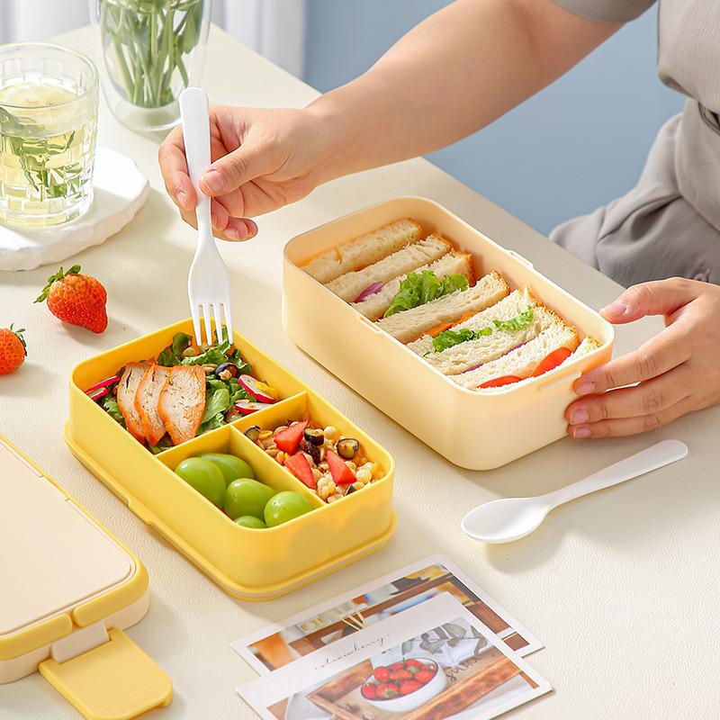 High-Quality Blue Multi-Color Bento Box: Eco-Friendly, Heatable, Portable 3-in-1 Double Layer Lunch Box with Sealed Tableware