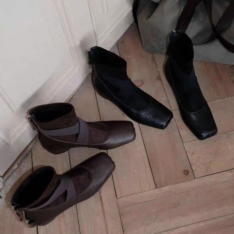 Designer Women Ankle Boots Square Toe Heeled Shoes Winter 2025 Chelsea Short Boots Elegant Dress Pumps Retro Mujer Snow Botas