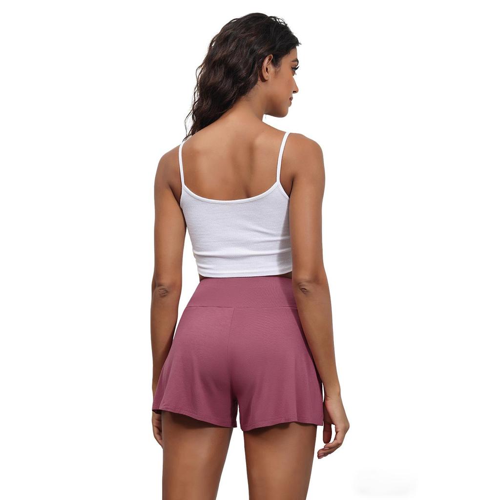 Women’s Shorts Rayon Solid Color Half Pants Sporty Yogo Bottoms High Waist with Drawstring Casual Wear