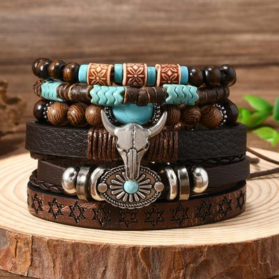 Skull Cow Head Zinc Alloy Accessories 6-piece Cowhide Bracelet