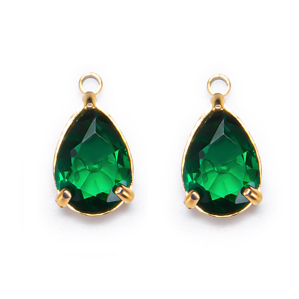 10pcs 5pcs Gold Color Stainless Steel Zircon Pendants Green Transparent Crystal Charms Beads for Necklace Jewelry Making DIY