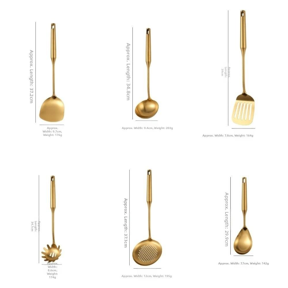 Stainless Steel Kitchen Utensil Set Heat Resistant Kitchen Gadgets Gold Soup Spoon Ladle Non Stick Cooking Spatula Scraper