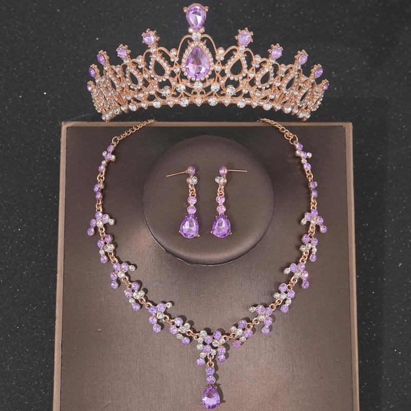 Luxury Crystal Crown Necklace Earring Set Rhinestone Bridal Jewelry Set Bridal Wedding Hair Accessories Jewelry Crown Tiara Set