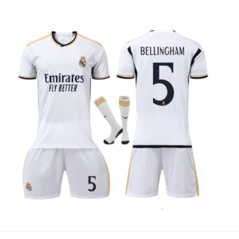 Kids Real Madrid Bellingham Soccer Jersey Set - White Polyester Training Uniform