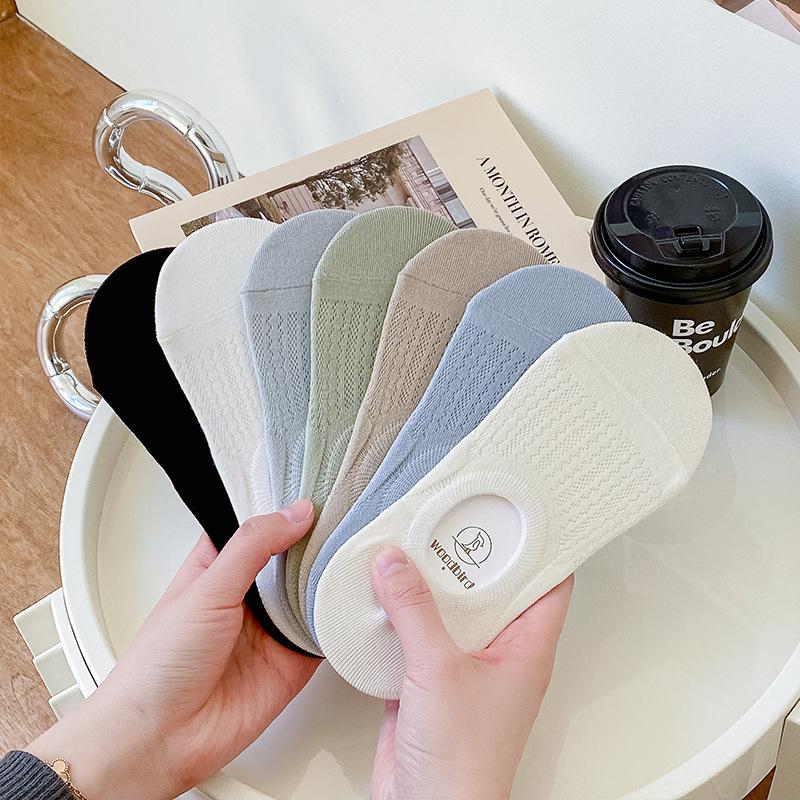 5 Pairs Pairs Spring and Summer Thin Hollowed-out Women's Boat Socks Female Invisible Breathable 100 Non-slip with Shallow Mouth Socks