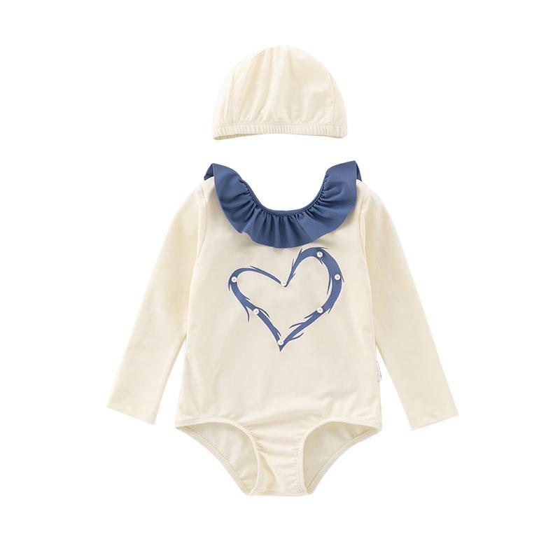 2025 Children's Heart Princess One-Piece Swimsuit with Swim Cap for Toddlers & Girls