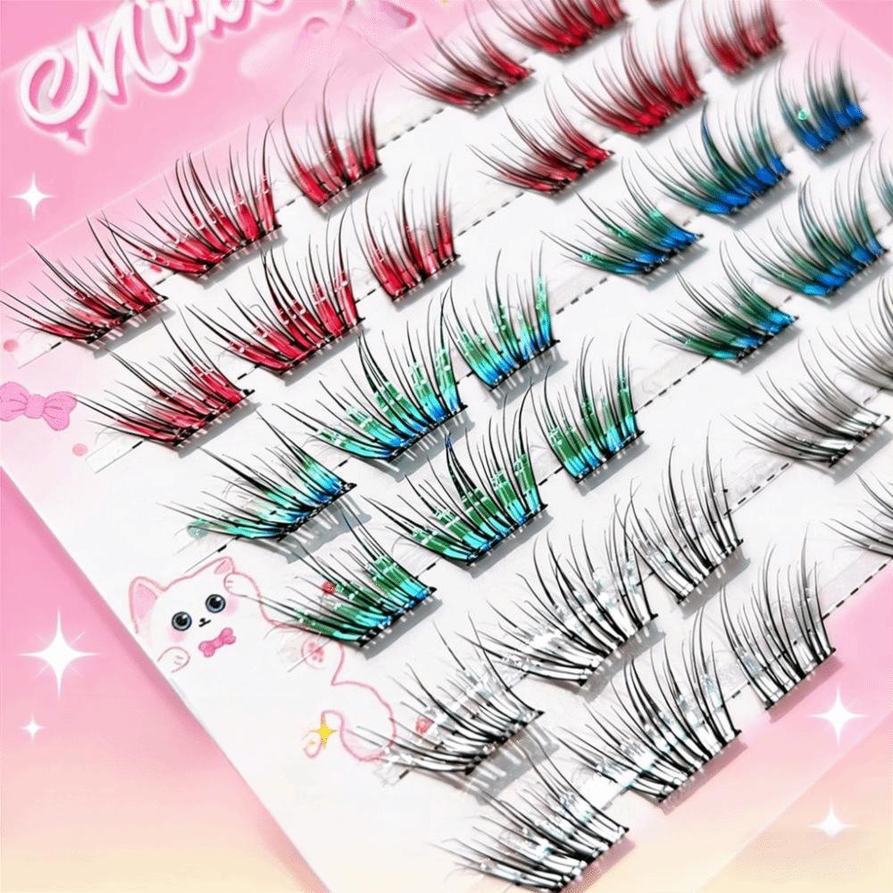 Natural Gradient Color Eyelashes 11-13mm Mix Length Individual Segmented Lashes  Christmas Makeup