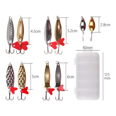 10Pcs Fishing Metal Spoon Lure Kit Set Gold Silver Baits Sequins Spinner Lures