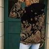 Women Plus Size Black Paisley Printed Long Sleeve Drawstring Hoodie With Kangaroo Pocket