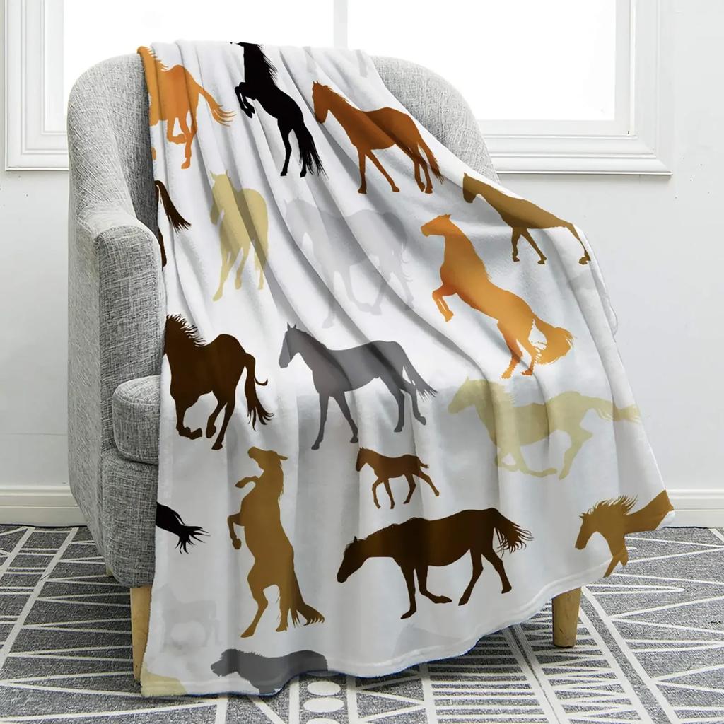 Horse Floral Blanket Animal Flower Pattern Print Throw Blanket Super Soft Comfortable Lightweight for Living Room for Kids Teens
