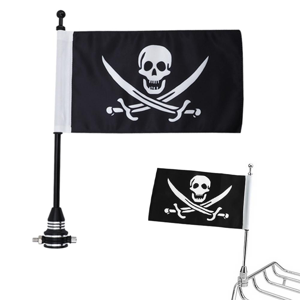 Motorrad Schwarz Vertikal Totenkopf Knochen Piratenflagge mit Mastbefestigung Gepäckträger Universal Für Harley Sportster Touring Softail