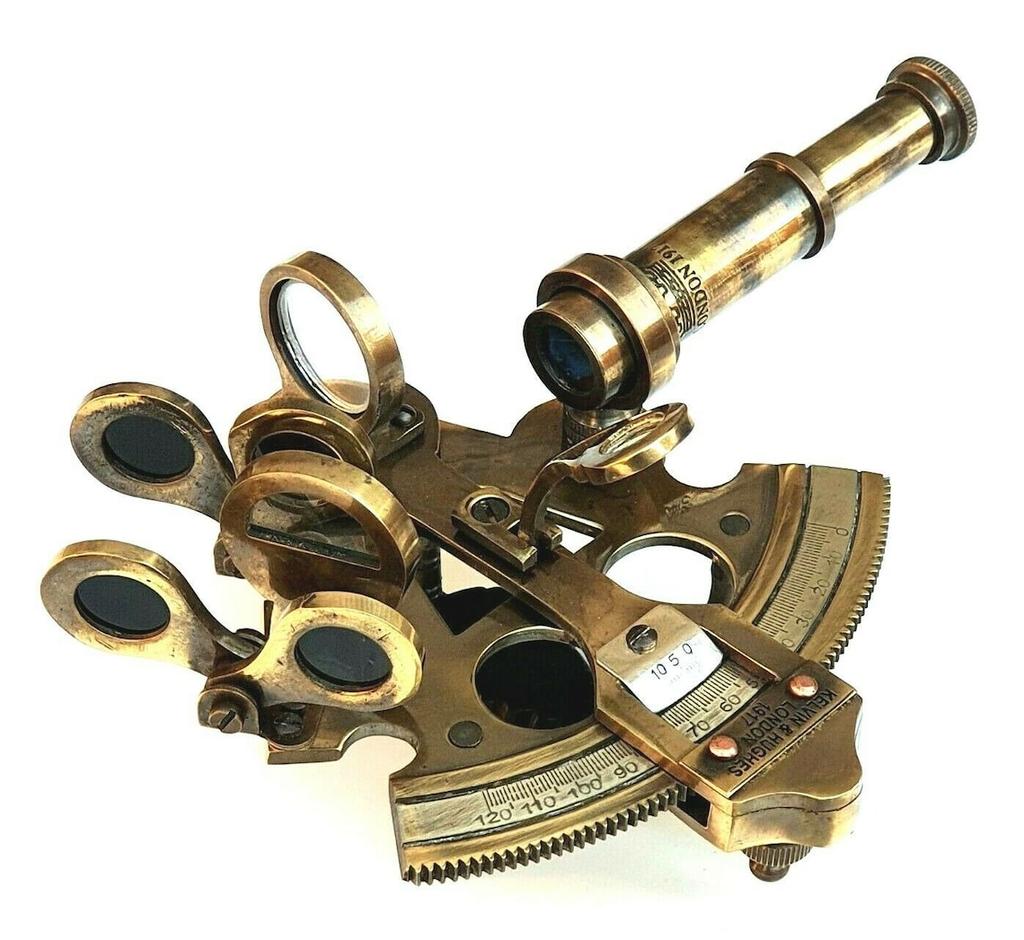 Starožitný námořní Nautical Sextant Telescope Vintage Marine Astroláb Lodní nástroje s koženou krabičkou Kelvin Hughes London 1917 vyryto